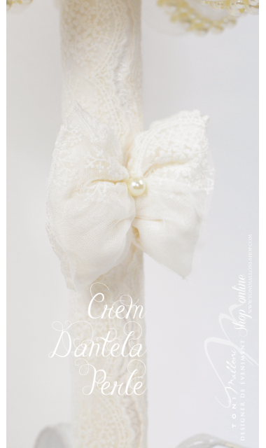 Lumanare de botez pentru fetite cu dantela si perle, 65x4cm, Boutique  3